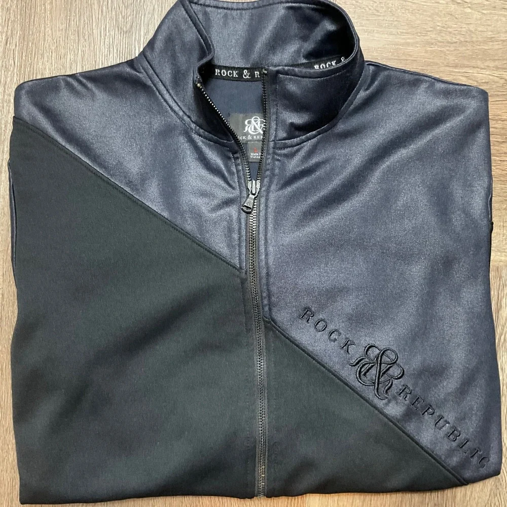 Rock &‎ Republic Zip Up Streetwear Moto Biker Jacket Mens Large Black Casual